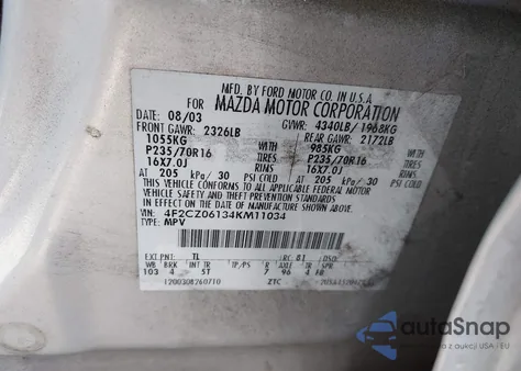 2004 Mazda Tribute Es V6 z USA, uszkodzony, nr VIN 4F2CZ06134KM11034